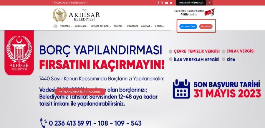 AKHİSAR’DA ÖDEMELER E-DEVLET ÜZERİNDEN YAPILABİLECEK