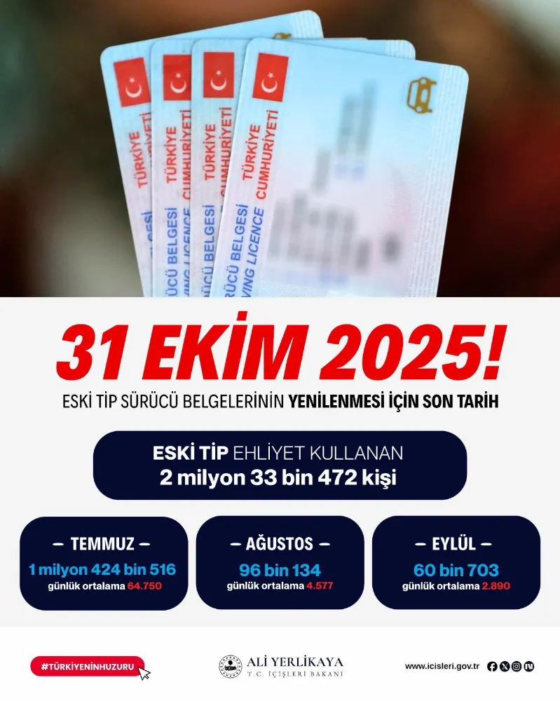 ESKİ TİP SÜRÜCÜ BELGELERİ İÇİN SON TARİH: 31 EKİM 2025 