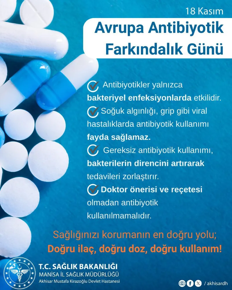 KİRAZOĞLU DEVLET HASTANESİ’NDEN “AVRUPA ANTİBİYOTİK FARKINDALIK GÜNÜ” ÇAĞRISI